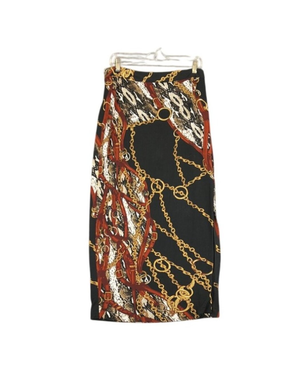 Animal Print Equestrian Womens 10 Black Skirt Chain Stretch Carmen Marc Valvo